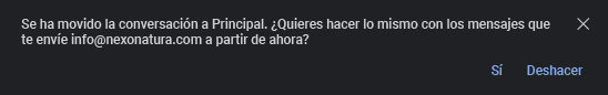 confirmación de recibir correos en la bandeja principal de Gmail